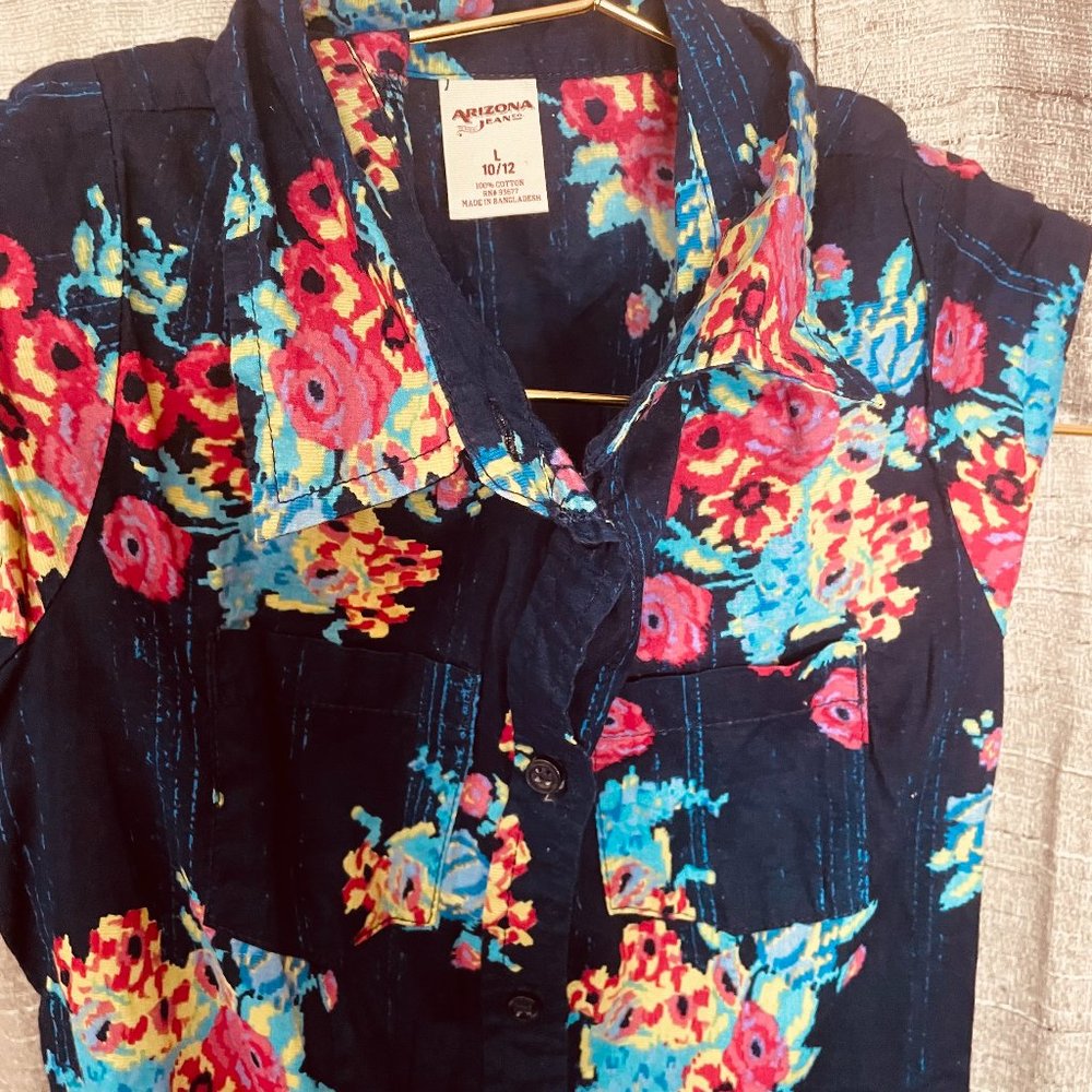 Arizona Jeans Girl Flower Blue Dress-Lg/ 14-16